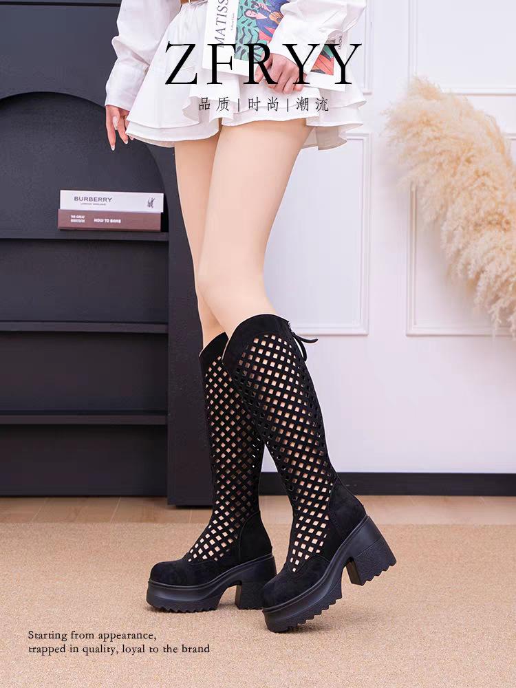 Summer Boots For Women Thin Breathable And Elevated Boots New Mesh Boots High-Heeled Boots No More Than Knee-High Hollow Boots