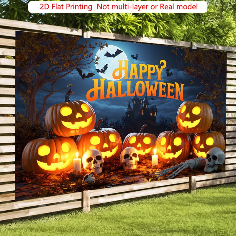 Party Backdrop Halloween Castle Flat Spooky Pumpkin Scary Skulls Photo Background Decor Party Decor