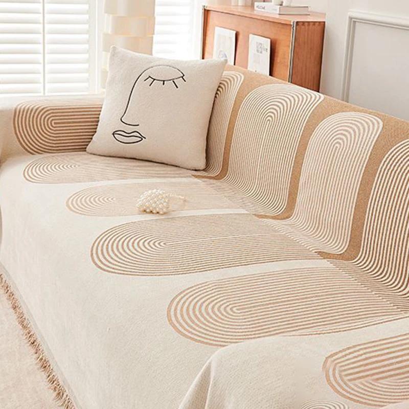 Chenille Sofa Towel Cover Nordic Tassel Throw Blanket Four Season Cotton Dust Anti-Cat Scratch Sofa Cover Picnic Blanket Carpet
