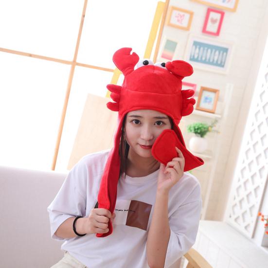 Crab Headgear Lovely Long Ears Red Color Soft Head Cover Cross-dressing Headwear Plush Cartoon Hat Party Costume Cosplay Props for Selfie Photography