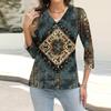 Women's Fashion Casual Printing Button-down Shirt 3/4 Long Sleeve Tops