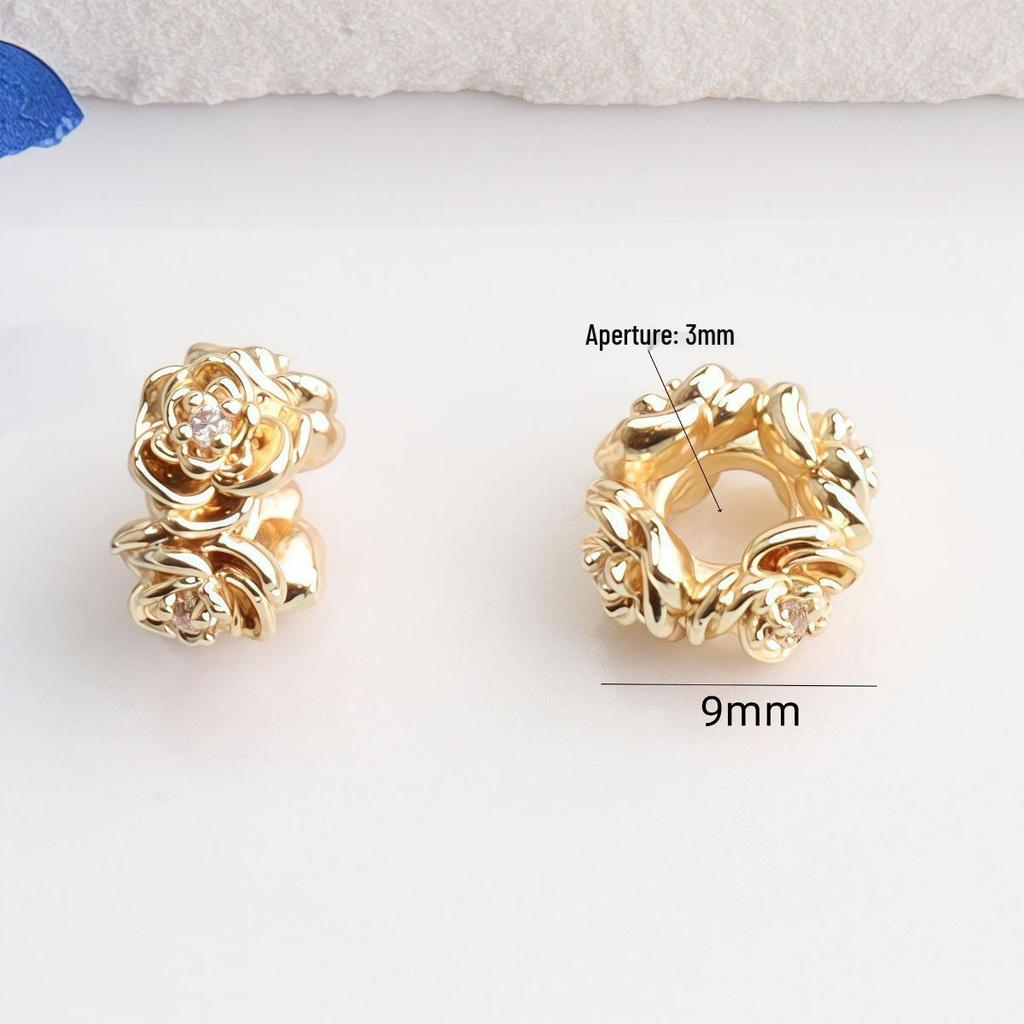 14K Gold Filled Zirkon Rose Blume Große Loch Abstandsperlen für DIY Armbänder