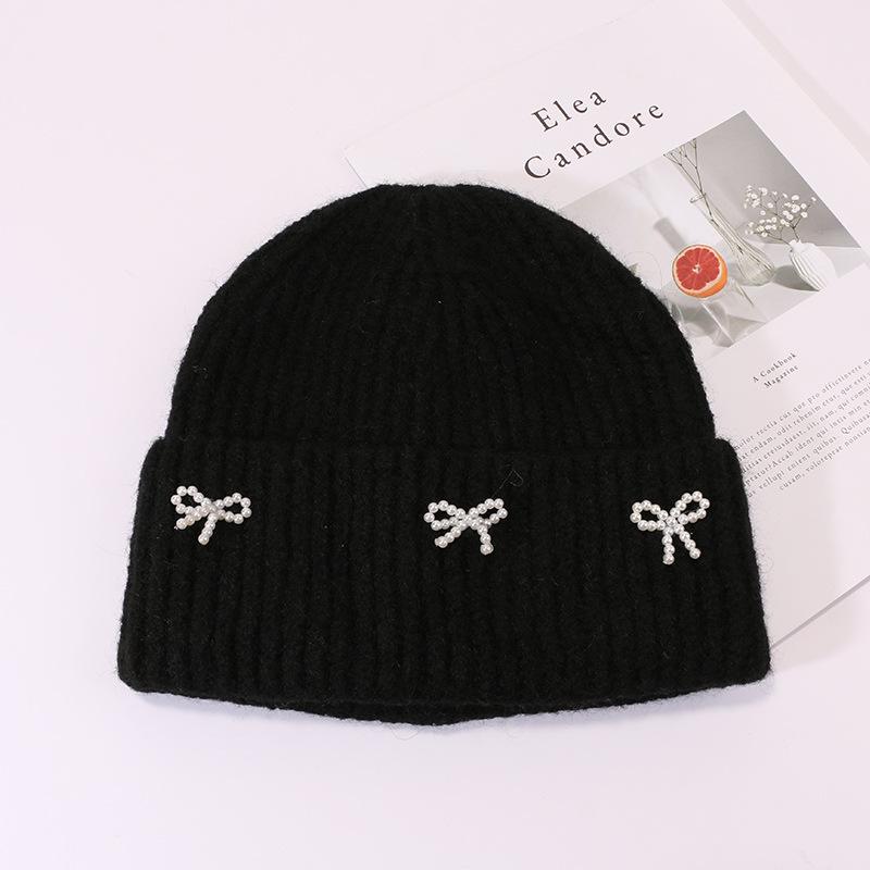 Bow Hat for Women's Winter Wool Hat Big Head Circumference Thickened Warm Knitted Hat