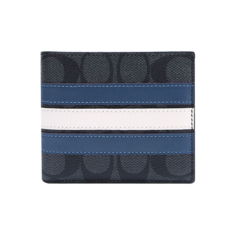 Coach 3 In 1 Wallet With Logo Short Foldable Detachable Card Holder Canvas And Cowhide Men Wallets Black Blue White 3008-QBOH0