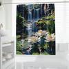 Waterfall & Lotus Shower Curtain, Waterproof, Easy-Hang with Hooks, Bathroom Partition, Decorative Home Accessory