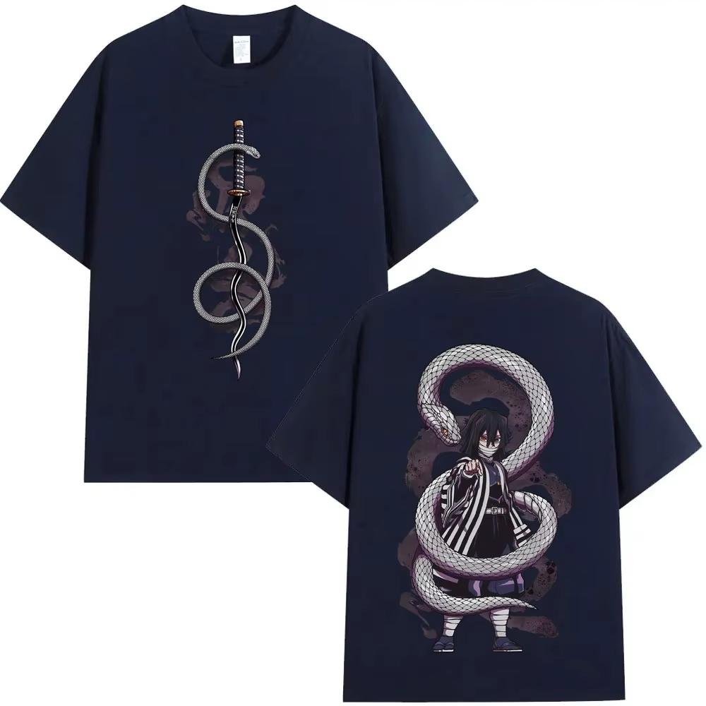 Anime Demon Slayer Serpent Hashira Iguro Obanai T Shirts Unisex Women Clothing Fashion Short Sleeve Tshirts Streetwear