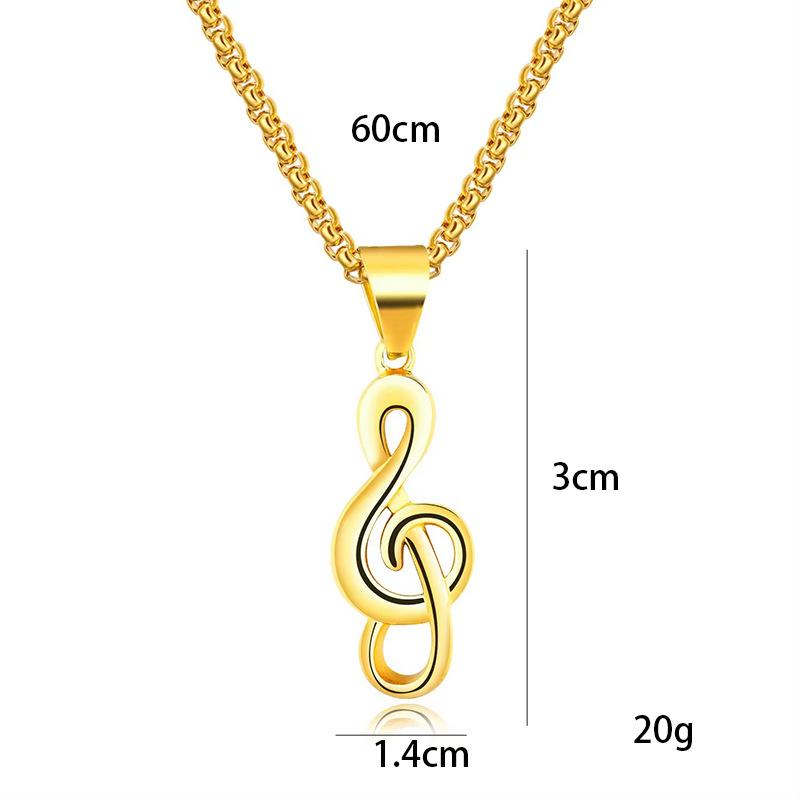 Fashion Titanium Steel Music Symbol Couple Necklace, Simple Creative Pop Music Note Pendant, Men'S Necklace