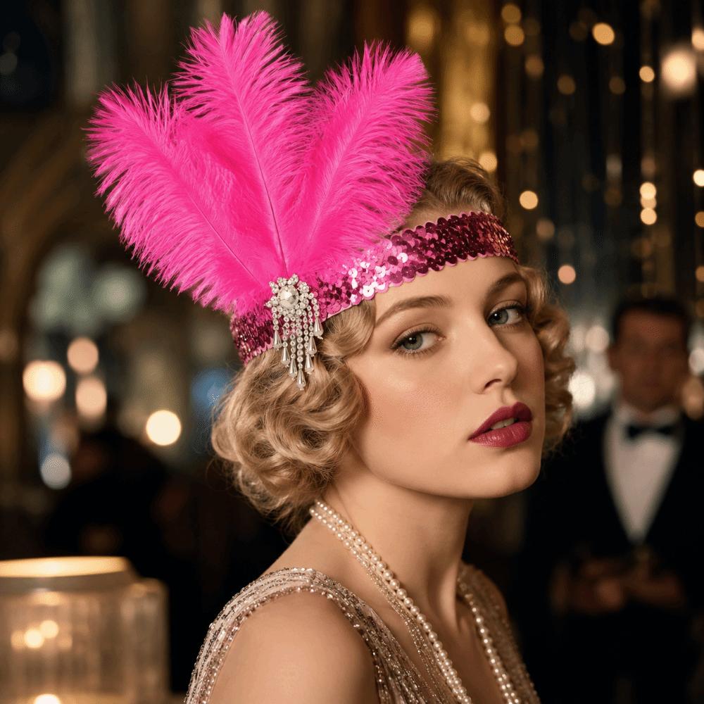 Sequin Women's Feather Headband 1920s Bridal Headdress Girls Hair Hoop Hair Accessories