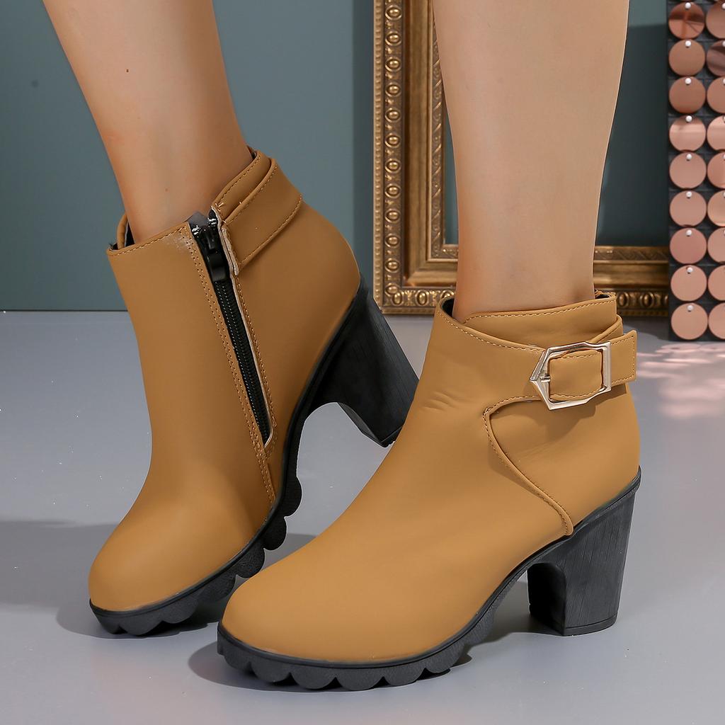 Fashion 2024 Women Fashion Black Chunky Heeled Ankle Boots Autumn New Woman Comfortable Platform Metal Decoration Shoes Shoes for Women