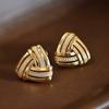 European and American New French Style Ear Studs Women's Triangle Fried Dough Twists Weaving Classic Commuter Zircon