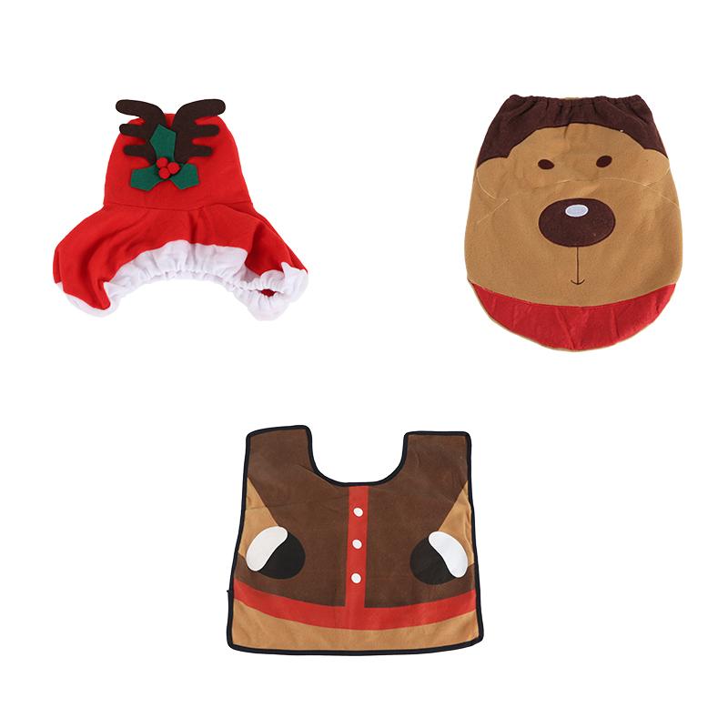 3pcs Set Christmas Elk Toilet Seat Cover Rug Set Decortions for Home Bathroom Ornament