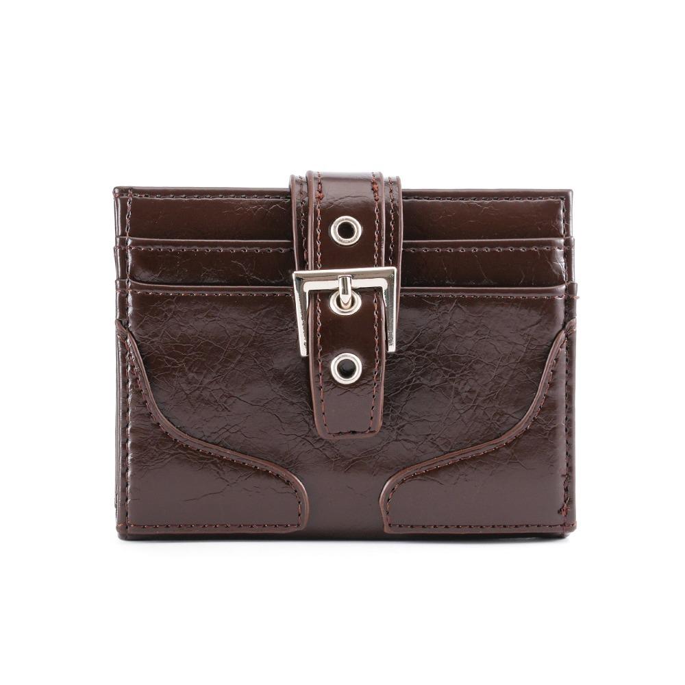 Women Silver Leather Card Holder Ultra-Thin Mini Buckle Coin Purse Portable Wallet Cute Bank Credit Id Bag Multi-Card Slot