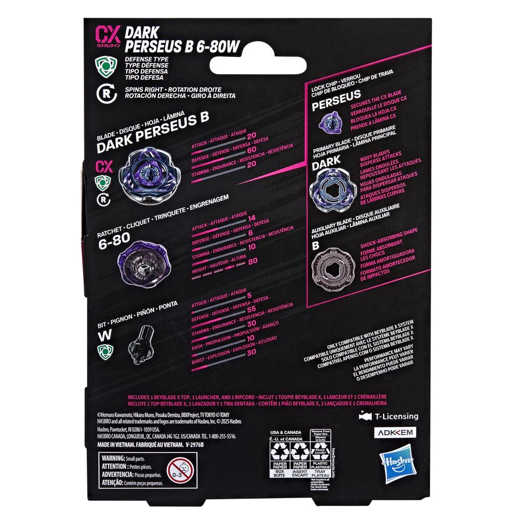 Beyblade X Dark Perseus B CX Starter Pack Set with Defensive Top Authentic Takara Tomy Battle Top Game Toy for Boys and Girls 6-80W & Launcher, 8+