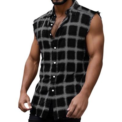 Heren Mouwloos Geruit Shirt Vintage Cool Ademend Mouwloos Shirt Plus Size Tanktop