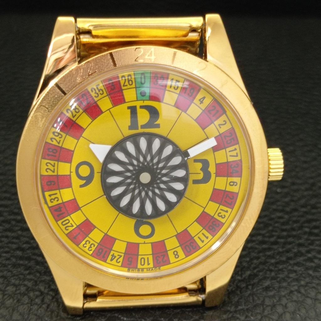 VINTAGE HAND-WINDING SWISS MENS REFURBISHED ROULETTE YELLOW DIAL WATCH A701163-5 R205b-a701163