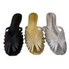 Fashion Gold Narrow Strap Flat Sandals Women Sexy Peep Toe Pointed Toe Slide Sandals Summer Vacation Beach Sandals Zapatos Mujer