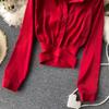 Spring French Design Sense Elegant Shirt Women Aesthetic Elastic Belt Waist Slim Short Blouse Female New Fashion Solid Retro Shirt Joker