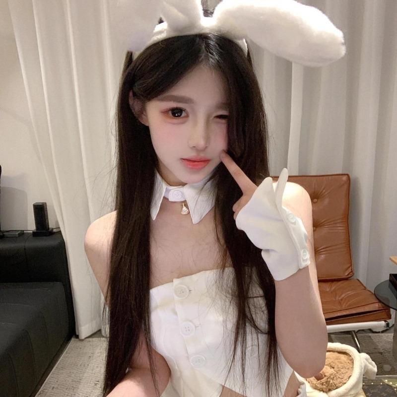 Sexy Lingerie Hottie Sexy Tube Top Short Top Ruffle Edge Splicing Hip Skirt Bunny Cosplay Woman