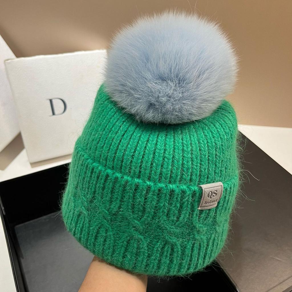 Iceland Flower and Youth Winter Fox Hairball Knitted Hat European and American Cold Warm Rabbit Hair Wool Hat Female