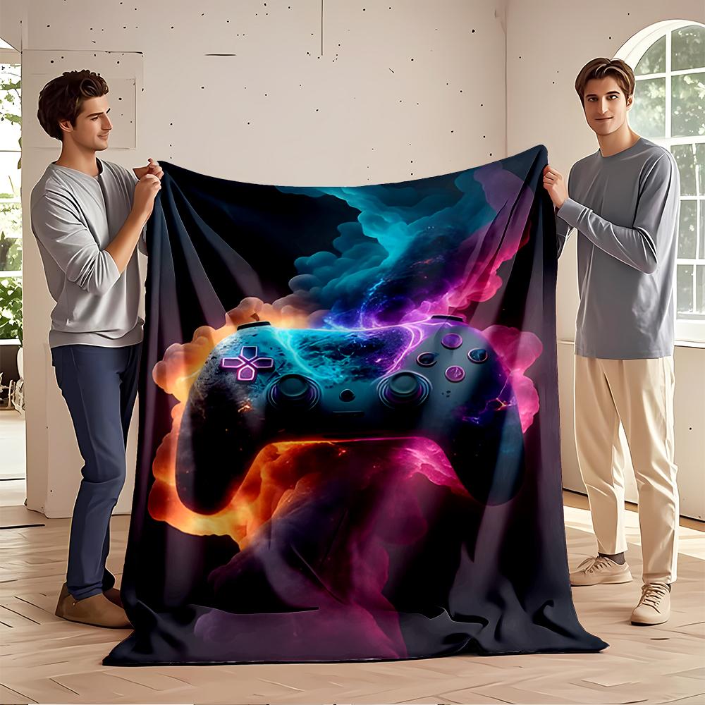 Neon Game Controller with Fiery Glow Design Flannel Blanket for Bedroom, Living Room, Sofa, and Nap Sofas.