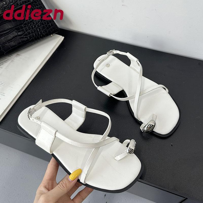 Fashion Female Metal Footwear Women Flats Sandals Slip On Shoes Flip Flops Fashion Shallow Ladies Flats Sandals Shoes Big Size 43