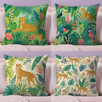 Tropical Green Jungle Woods Cushion Cover Soft Short Plush DoubleSided Printing Home Decor Machine Washable Pillow Case Gift