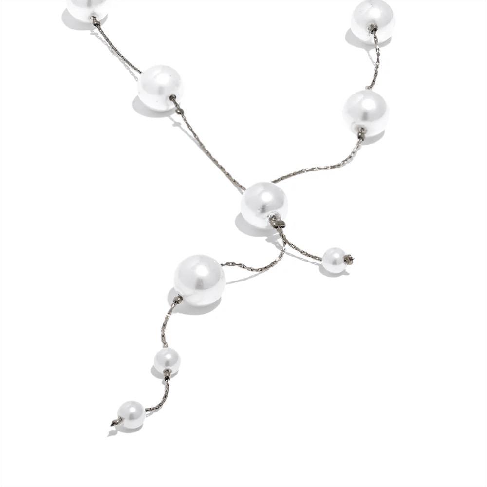 

Yhpup Elegant Imitation Pearls Bead Chain Stainless Steel Fashion Necklace for Women Temperament Korean Charm Jewelry Gala Gift