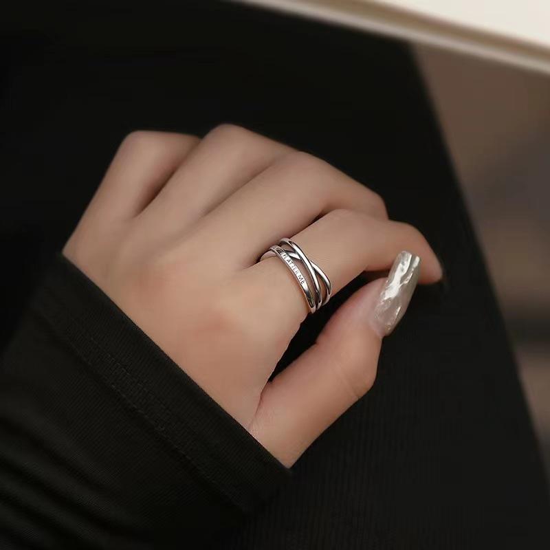 Irregular Romantic English Adjustable Cross Finger Ring for Women - High-End Niche Design