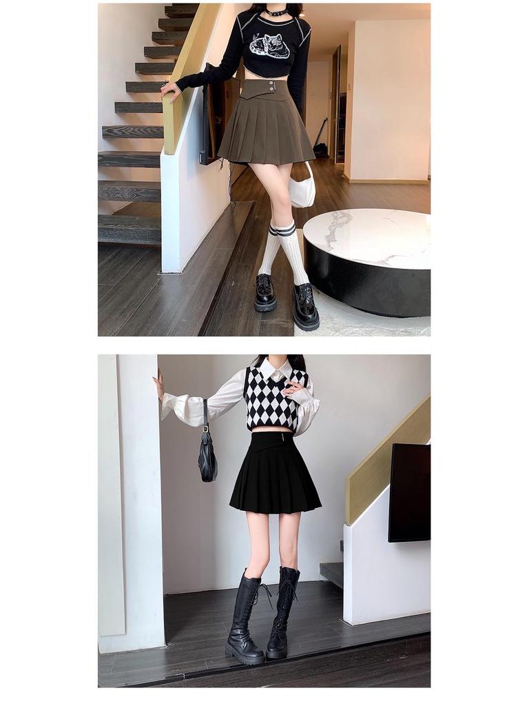 Petite High-Waist Grey Pleated A-line Skirt for Women - Spring/Autumn/Winter 2026 Fashion