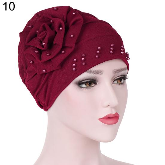 Fashion Flower Floral Beads Women Head Wrap Hat Head Protective Cover Case Gift