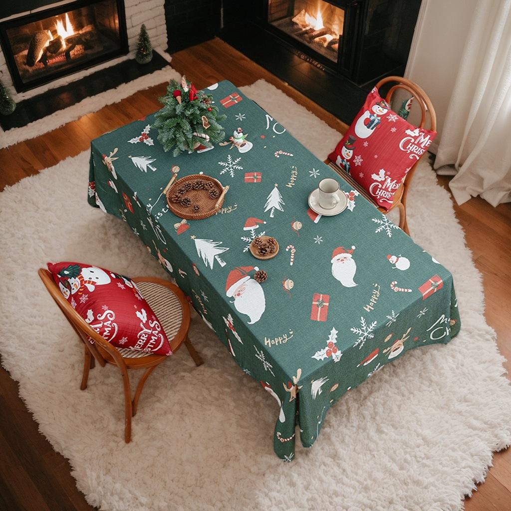 American Tablecloth Christmas Theme Table Cloth Printed Christmas Green Tablecloth Holiday Decorative Tablecloth Manufacturer