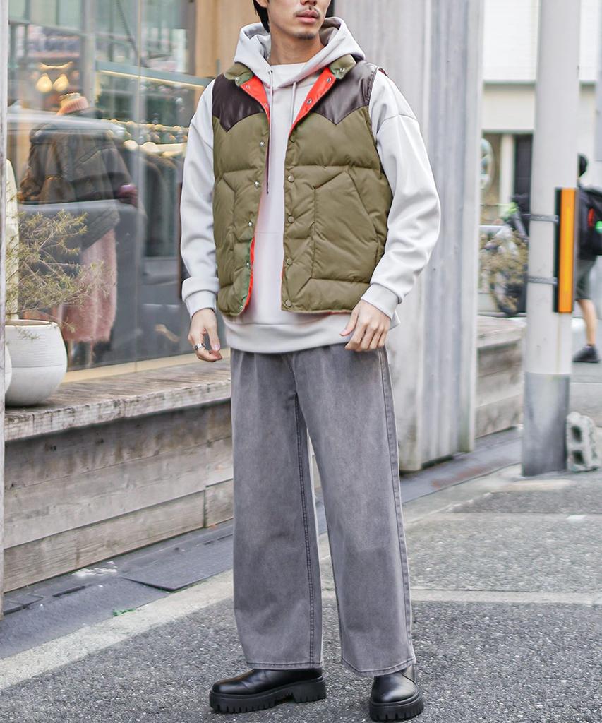 Samdiff Padded Vest with PU Leather American Casual Size Khaki Men's Yoke, Outerwear, Jumper, Vintage-Look Joker, M, (45)