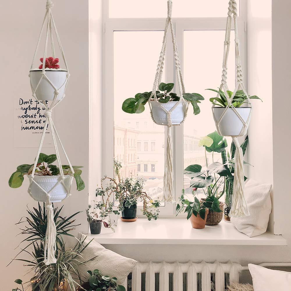 Gardening Green Plant Hanging Basket Cotton Rope Hanger Flower Pot Handmade Macrame Pot Pocket Wall Boho Courtyard Home Decor