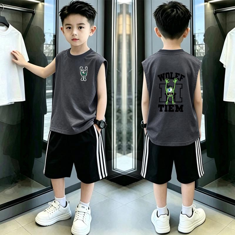 Cool & Handsome Sleeveless Vest Set for Boys, Summer New Arrivals, Sizes 6-12, Two-Piece