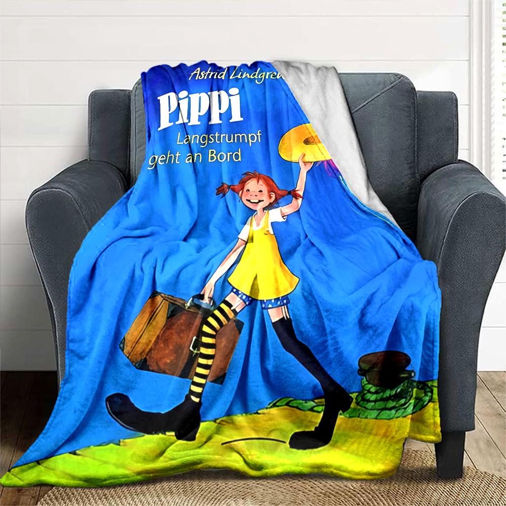 Pippi Goes Board Flannel Blanket Super Soft Warm Cozy Blanket For Sofa Bed Office Travel Allseason Home Decor Gift