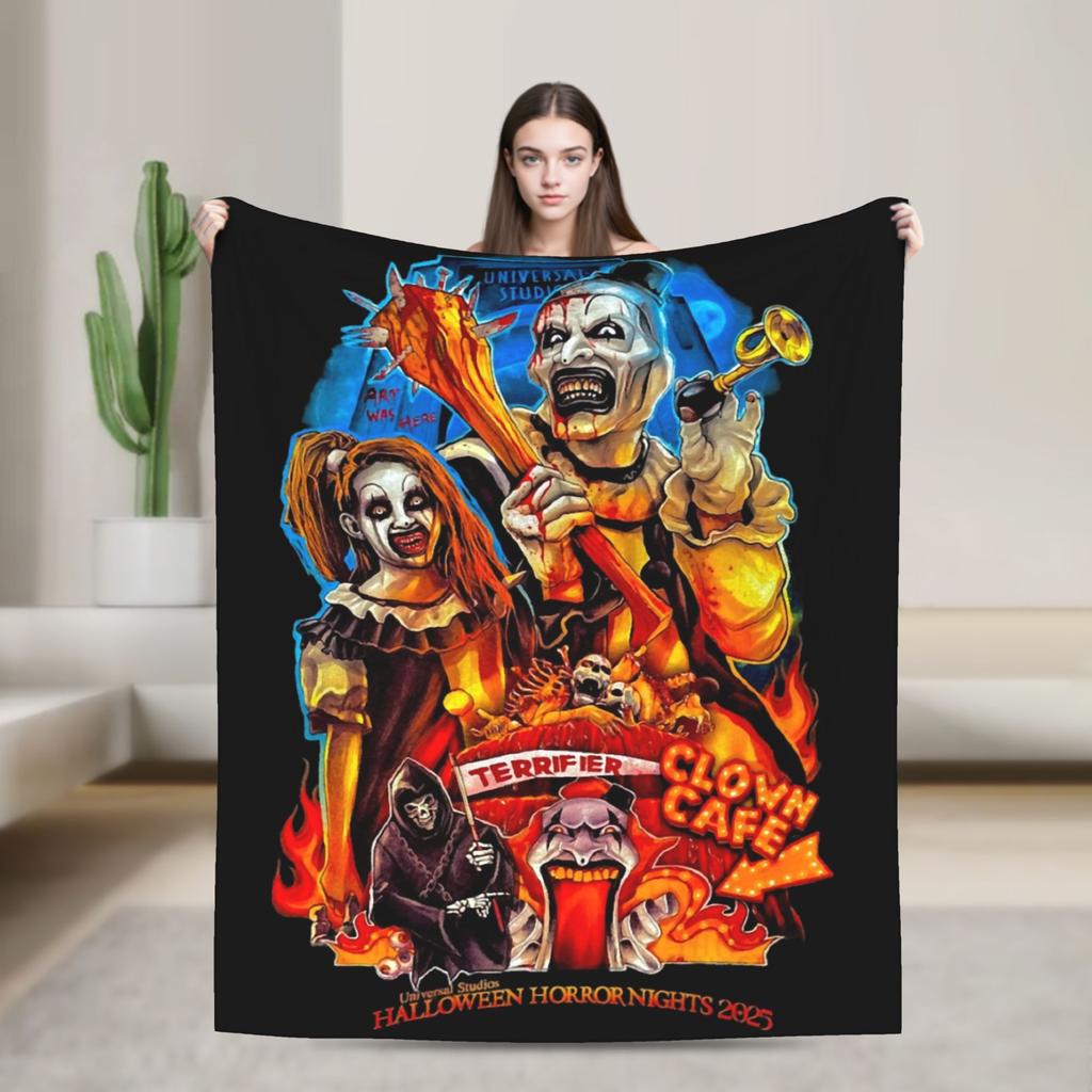 Terrifier Horror Art The Clown Blanket Flannel Textile Decor Portable Super Soft Throw Blanket for Bed Bedroom Bedspread