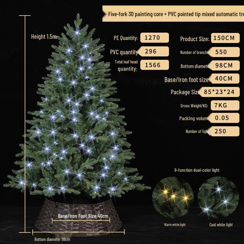 Three-Dimensional Glowing Christmas Tree with Lights for Home and Mall Decoration