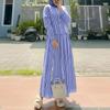 ZANZEA Women Casual Long Sleeve Blouse and Long Skirts Stripe Print Two Piece Suit Sets