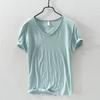 Summer Men Thin Breathable T-shirt V-neck Short Sleeve Solid Color Casual Basic Tees Casual Bottoms Pullover Tops
