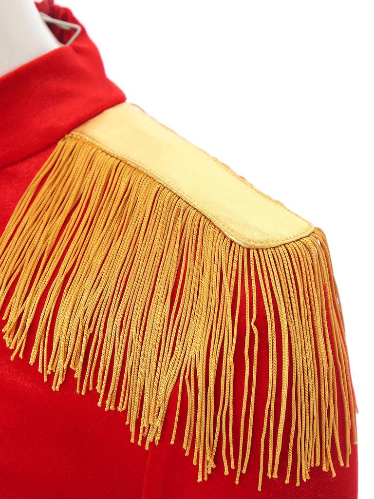 Drakt for kvinnelig sirkusdirektør med frynsepauletter, langermet fløyelsjumpsuit, Halloween Cosplay Bodysuit