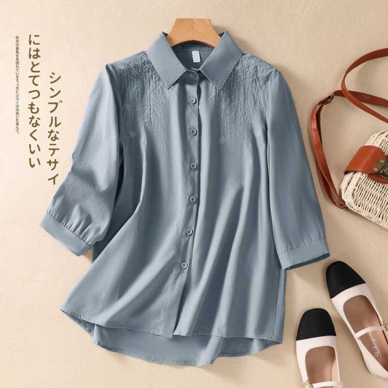 Dámská košile s dlouhým rukávem volného střihu, ležérní, bavlněná a lněná, s výšivkou na klopě, top, kardigan