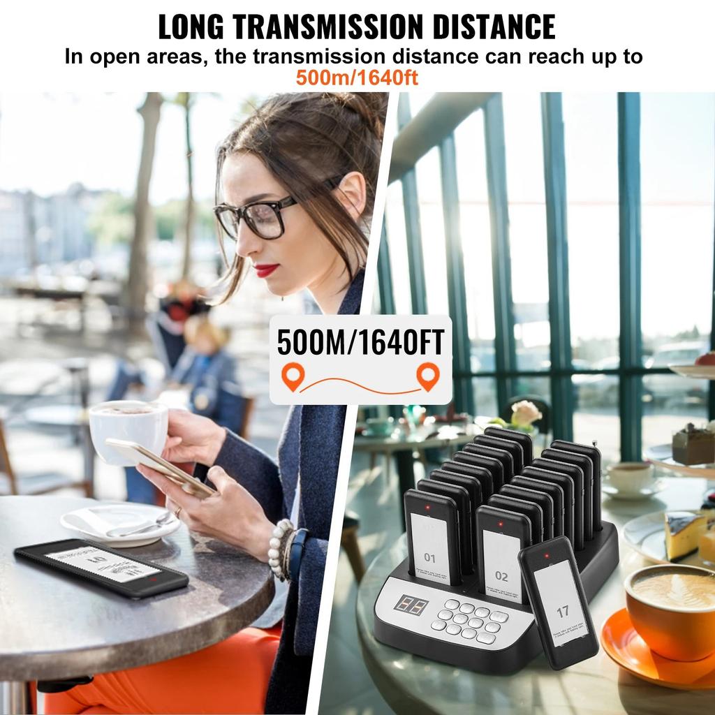 16 pz 500m Sistema di Pager per Ristorante a Lunga Portata Wireless Segnale di Fila di Attesa Chiamata Cliente Ospite Beeper