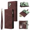 For Samsung Galaxy S25 FE Case Zipper Wallet Multiple Card Slots Leather Phone Cover with Wrist Strap