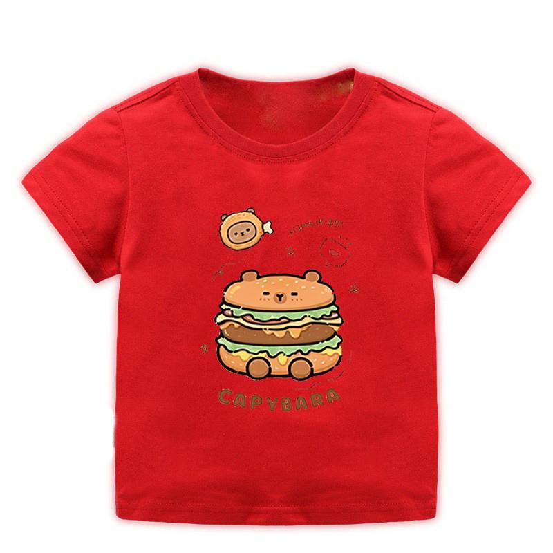 Dětské volné oblečení Tričko s krátkým rukávem Chlapci Dívky Bavlněné s kulatým výstřihem Topy Tričko Léto Dětské oblečení Roztomilý potisk kapybary