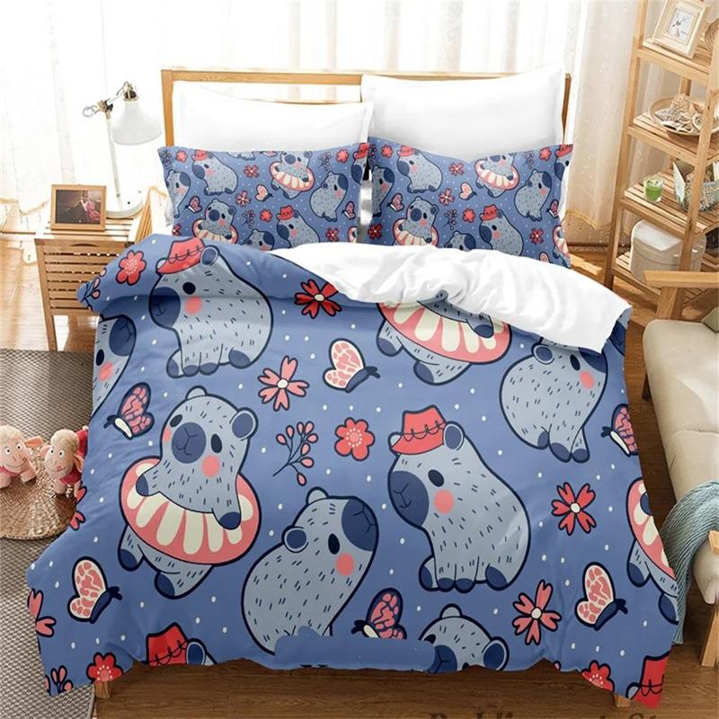

3D Print Kawaii Capybaras Bedding Set Soft Comforter Cover With 1/2pcs Pillow Shams For Kids Adults Microfiber Quilt Cover 135x200cm