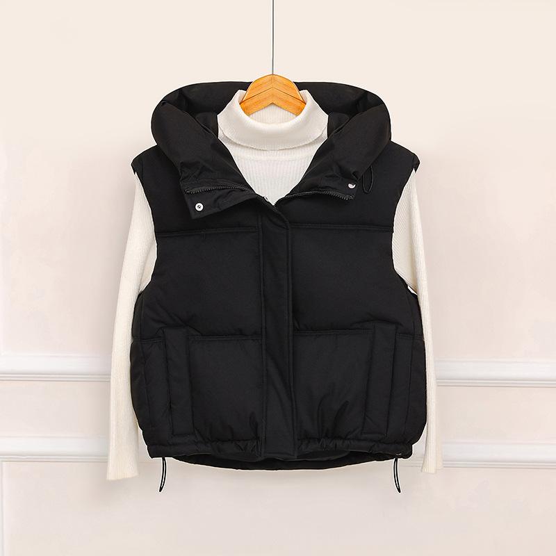 Cotton vest women's short autumn and winter new hooded vest outer wear versatile loose thickened thermal vest jacket