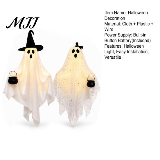 Decorative Ghost for Covered Porch Halloween Hanging Light, Couple Lamp with Witch Hats Decor, Figures Patio Reusable Seasonal Props Front Door