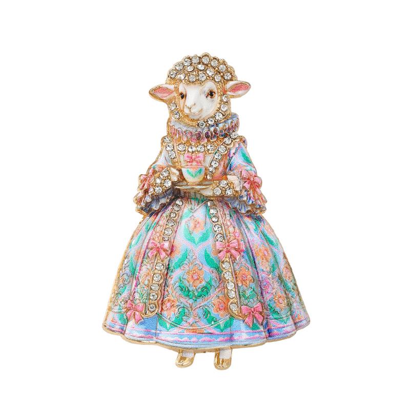 Lovely Rococo Court Sheep Brooches For Women Unisex Rhinestone Year Of The Sheep Animal Party Office Brooch Pin Gift