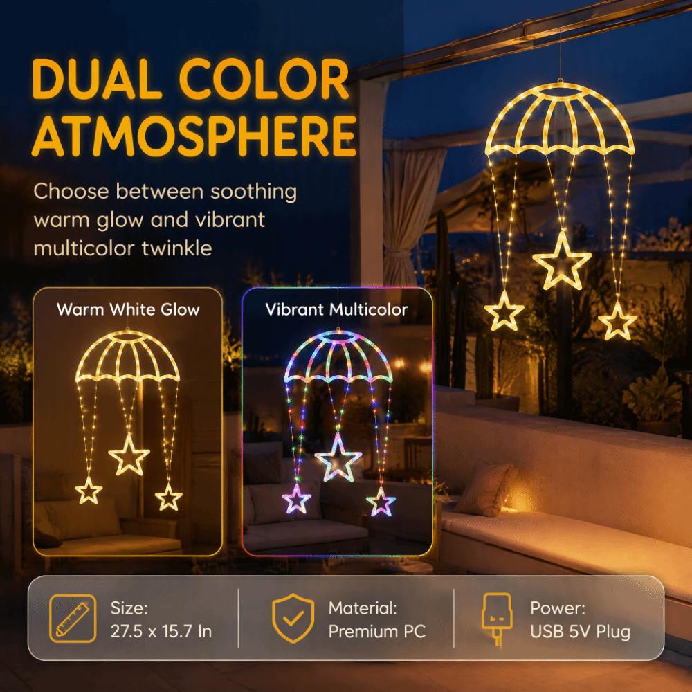 Warm/Colorful Light Parachute Star Lantern Pink Heart Festival Decorative Lights  Exterior Wall