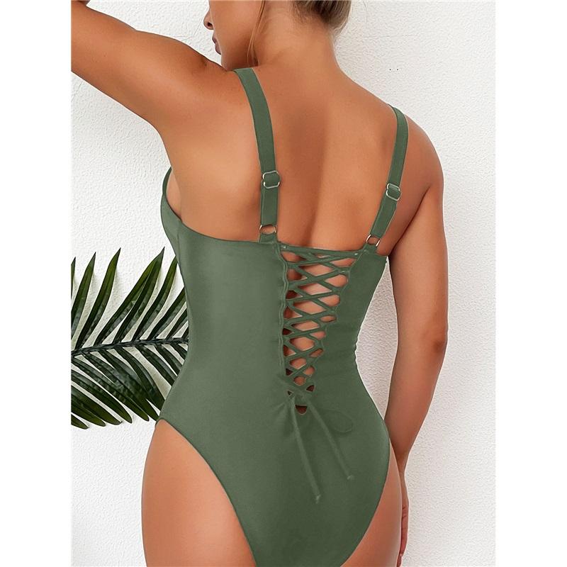 Nuovo costume da bagno intero slim conservativo tinta unita bikini da spiaggia vuoto schiena bellissima intero